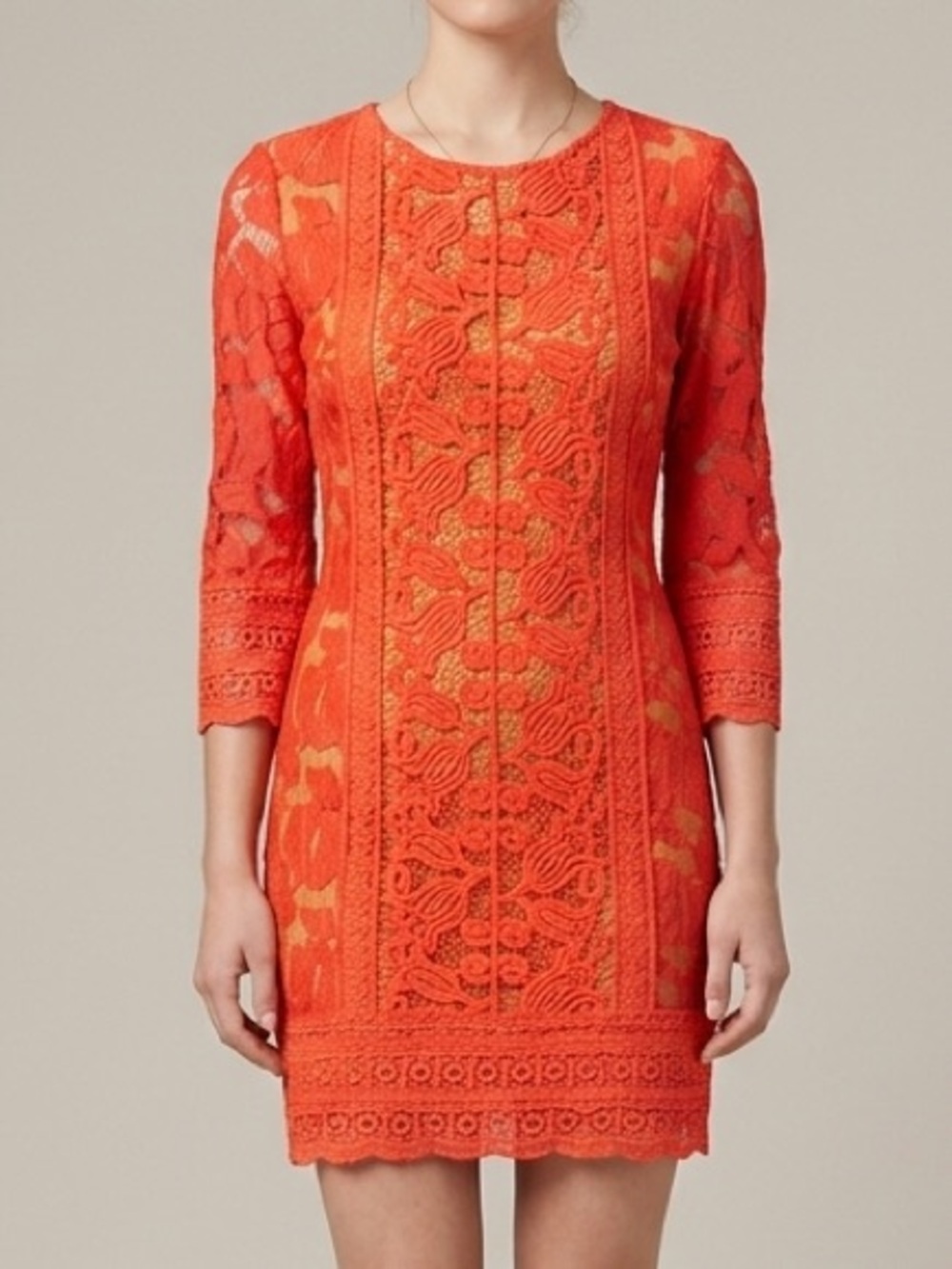 Anthropologie Champagne & Strawberry Coral Lace Dress